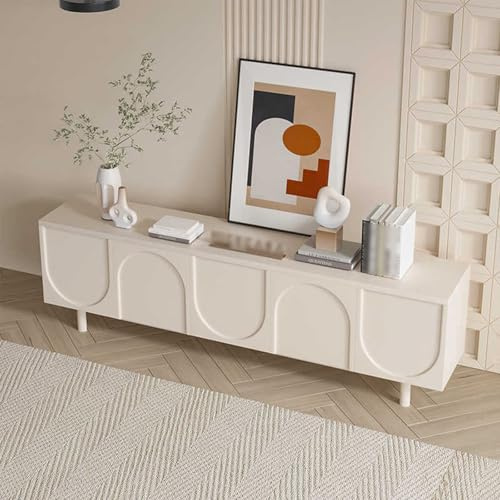 Meuble TV moderne blanc crème élégant avec rangement, console TV à pieds en chêne, sans poignée, pour le salon, 120 x 35 x 50 cm, centre de divertissement contemporain