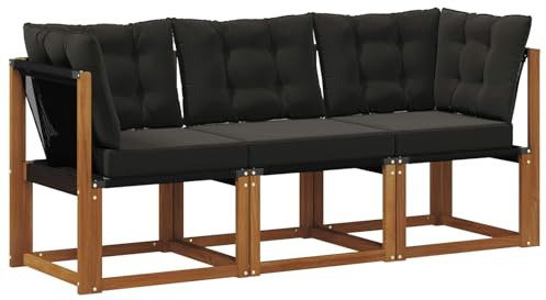 vidaXL Outdoor Mittel- und Ecksofa mit Kissen 3 Stück Natur, Balkonmöbel, moderner Stil, langlebiges Design, wetterfeste Akazie, multifunktional für den Garten
