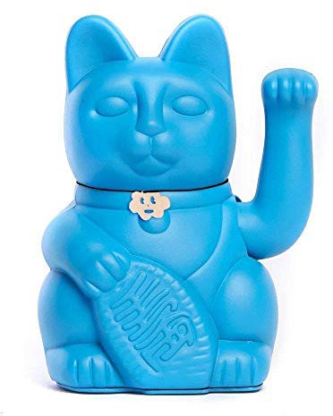 Gato de la Suerte chino - Lucky Cat - Maneki Neko. AZUL PITUFO, M (10x6x15cm)