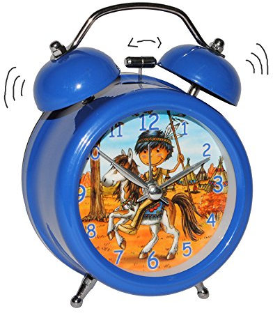alles-meine.de GmbH Kinderwecker - Indianer mit Pferd - mit LICHT ! u. Metall Glocken u. Metallgehäuse - für Kinder Metall großer Wecker Analog - Alarm Metallwecker - für Jungen ..