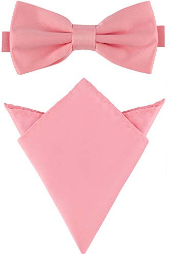 Ladeheid Herren Schmale Fliege & Einstecktuch Set M/P (12cm x 6cm, 22cm x 22cm, Puderrosa)