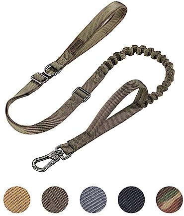 EXCELLENT ELITE SPANKER Tactical Military Dog Leash - Heavy Duty 5-6FT Adjustable No-Pull Bungee Elastic Lead with Padded Control Handles for Medium, Large, X-Large Pets (Ranger Green)