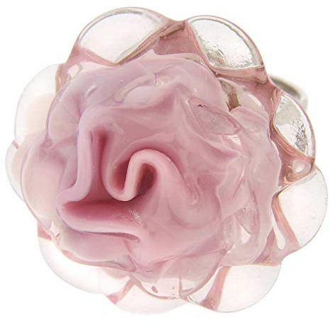 Glass Of Venice Murano-Glas-Rosenblumenring 1 Zoll – Ring mit Verstellbarer Größe in Rosa. Geblasenes Glas – Ringe aus Muranoglas für Damen, handgefertigt in Italien