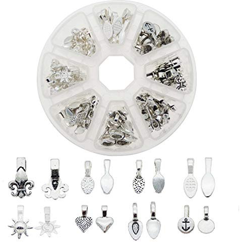 Julie Wang 120 pcs Mixed Glue on Bail Charm Pendants Anchor Design for Necklace Bracelet Jewelry Making Silver Color 8 Styles