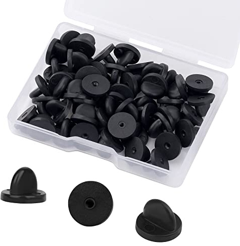 AIEX 50 PCS Butterfly Clutch Backings Rubber Replacement Uniform Locking Backs for Lapel Pins, Tie Tacks, Jewelry Making, Hats, Badges (Black 0.45 Diameter)