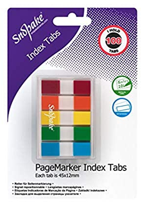 Snopake Index Tab PageMarkers with Colour Coded Tips 45 x 12 mm - 100 Tabs - Assorted [Ref: 15844]