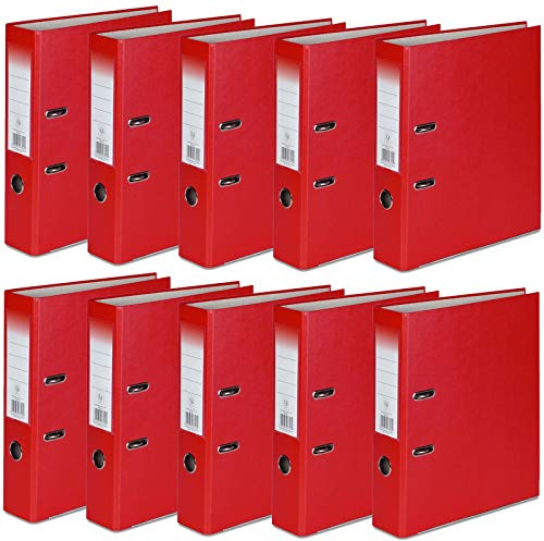 Office Centre A4 Lever Arch Files, 75 mm, 2 mm Board, Pack of 10, Red | Business Grade A4 Folders with Firm Metal Binder, Made for office, School, Business and Home Document Storage Needs