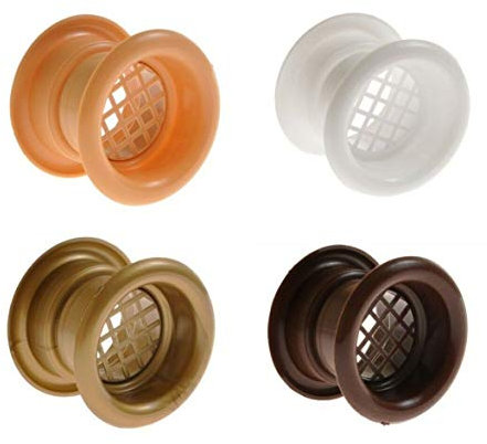4 x Bathroom Door Round Air Vent Grilles - Two-Sided Circle Furniture Cover - ABS Plastic Material - 40mm Size (Brown)