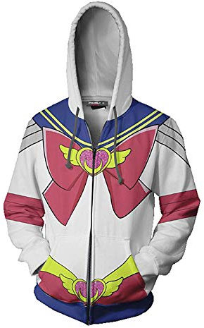 Sweat à capuche unisexe avec fermeture éclair imprimé 3D pour festival, cosplay ou cadeau - Blanc - L