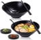 Vivimee Unbreakable Japanese Style Ramen Bowl Set of 2, 37oz Black Large Ramen Bowls and Spoons Set with Chopsticks & Saucers for Pho Thai Miso Udon Soup Noodles or Asian Food, Matte Melamine Bowls