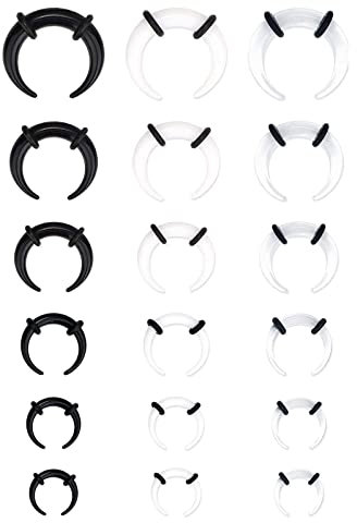 ORAZIO 18 Stück 14G-4G Acryl Pincher Tapers Septum Ring C Form Buffalo Stretcher Expander mit schwarzen O-Ringen zum Dehnen von durchstochenem Nasenohrknorpel
