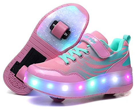 Aizeroth USB Aufladen 7 Farbwechsel LED Blinkend Schuhe Mit Doppelt Rollen Automatisch Räder Rochen Skateboardschuhe Outdoor Fitnessschuhe Gymnastik Sneakers für Jungen Mädchen Geburtstag Geschenk