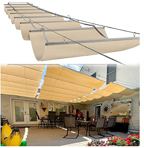 LIJINBO Sun Shade Sail, Wave Shade Sails Retractable, 2021 Upgrade Sliding Roller Blind With Mounting Kit For Pergola Cover Canopy Shade Anti-UV, 55 Sizes (Color : Beige, Size : 1.1x8m)