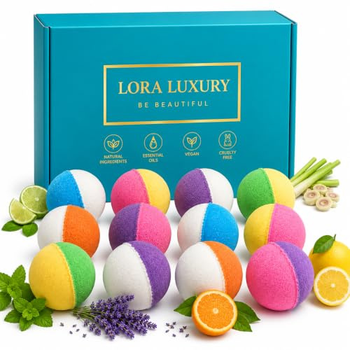 Set 12 Bombe da Bagno LORA LUXURY – Sfere Effervescenti Colorate e Profumate – Idea Regalo Donna Elegante – Esperienza Spa a Casa