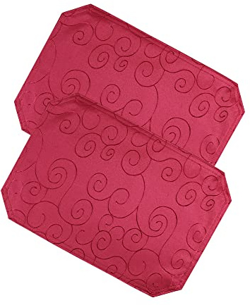 Haus und Deko 2er Platzset 35 x 50 cm Rot Tischset Struktur Damast Circle, bügelfrei fleckenabweisend Platzdeckchen, abwaschbar abwischbar Untersetzer Tischsets