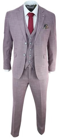 House Of Cavani Abito Rosa da Uomo 3 Pezzi Formali Estivi in Misto Lino Classico Elegante