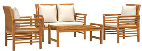 vidaXL Garten Lounge Set 4-TLG., Gartenmöbel Set mit Kissen, Sitzgruppe für Garten Terrasse Balkon, Loungemöbel Sessel Tisch Bank, Massivholz Akazie