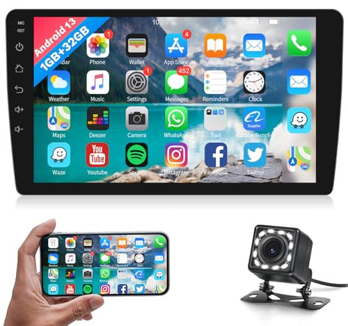 Autoradio 9 Zoll Android 32GB Navi Touchscreen Auto Stereo 2 Din mit Bluetooth GPS Navigation WiFi Autoradio mit Bildschirm Mirror Link FM RDS Radio Rückfahrkamera, USB, SWC Car Multimedia Player