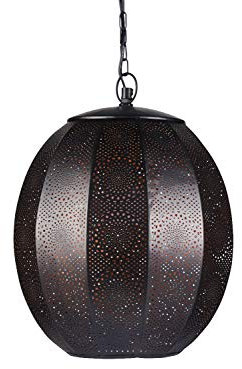 Orientalische Lampe Pendelleuchte Schwarz Konoos 35cm E27 Lampenfassung | Marokkanische Design Hängeleuchte Leuchte aus Marokko | Orient Lampen für Wohnzimmer Küche oder Hängend über den Esstisch