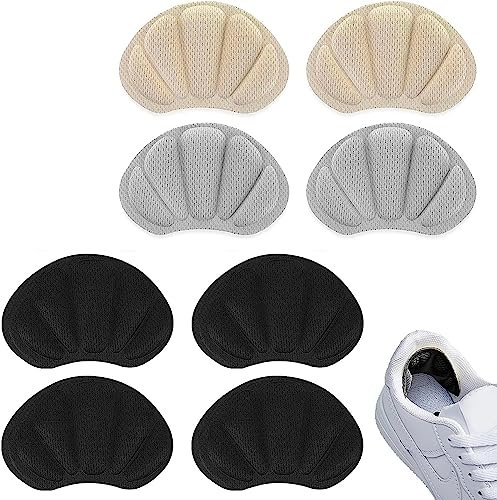 4 Pairs Coussinets de Talon,Protecteur de Soins des Pieds,Éponge Auto-Adhésif Protege Talon Chaussure,pour Empêche Frottements Ampoules Chaussures Grandes,Ajustement et Confort(Beige, Noir, Gris)