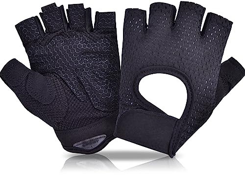 Fahrradhandschuhe für Frauen Männer Trainingshandschuhe Radsporthandschuhe als Halbfinger Geeignet für Rennrad und Mountainbike Kraftsport rutschfeste,Sommerhandschuhe für Männe und Frauen,Schwarz L