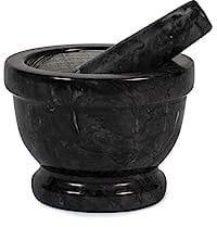 HOME 9716214 Mortier en marbre avec pilon, noir, 14 cm