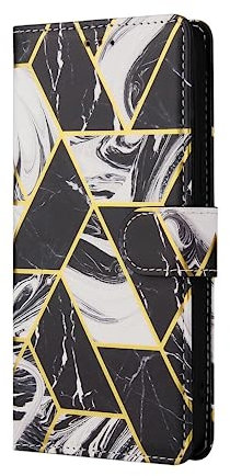 MHtech Case For Apple iPhone 13 PRO, Phone Case Marble Leather Geometric Book Flip Stand Card Wallet Protective Cover For iPhone 13 PRO Phone (Black Marble)