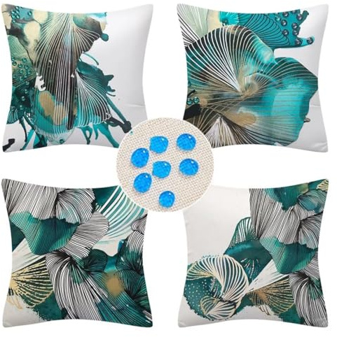 Roogsoo Wasserdicht Kissenbezug 25x25cm/10x10in, 4er Set Dekorativ Outdoor Kissenhülle Grün Deko Sofakissen Couchkissen Leinen Zierkissenbezüge für Sofa Wohnzimmer Balkon Garten Auto ZC-764
