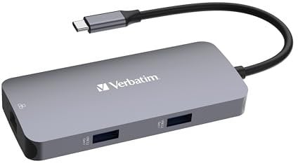Verbatim USB-C Pro Multiport Hub 5-in-1, Multiport Adapter USB-C auf HDMI, RJ45, USB-A und USB-C PD, für Mac, MacBook Pro/Air, iPad Pro, Thinkpad, Windows Computer, Laptop und Co