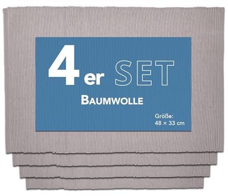 Como Platzmatte 4er Set Taupe, Platzset aus Baumwolle, strapazierfähig, hitzebeständig, abwaschbar, rutschfest, Platzdeckchen 48x33 cm