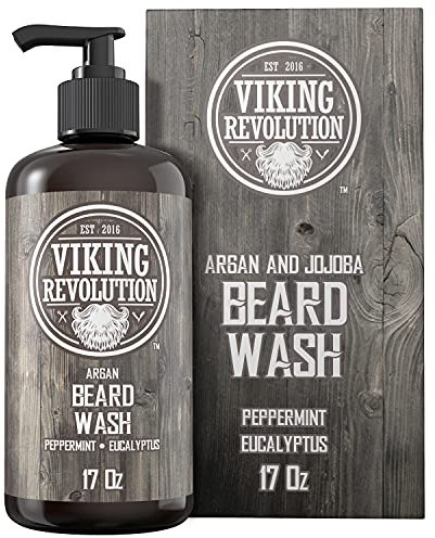 Beard Wash Shampoo w/Argan & Jojoba Oils - Softens & Strengthens - Natural Peppermint and Eucalyptus Scent - Beard Shampoo w/Beard Oil (17 oz)