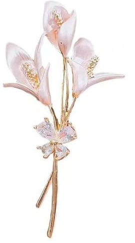 Broche en forme de bouquet de papillon en cristal – Vintage en émail motif feuille de lys rose en forme de fleur délicate broche broche femme élégante fête boutonnière revers corsage