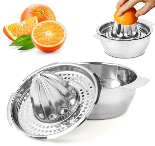 Exprimidor manual de acero inoxidable, exprimidor de limón, diámetro 13,8 cm, apto para lavavajillas, calidad profesional. Exprimidor de naranjas manual para limones, pomelos y naranjas.