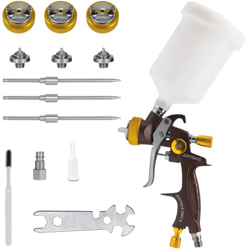 HVLP Spray Gun, 1.3 mm, 1.5 mm, 1.7 mm Stainless Steel Nozzle Paint Sprayer, 600 ml Capacity Paint Cup, Professional Gravity Feed Paint Sprayer for Primers and Varnishes