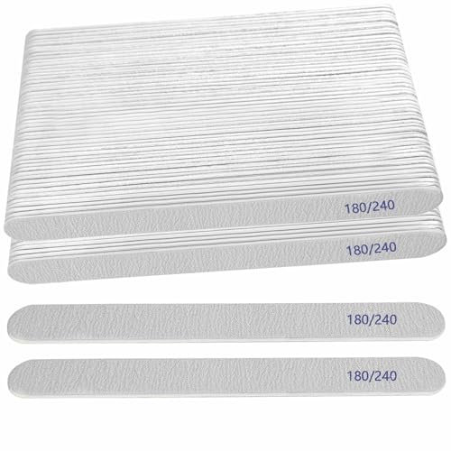 Lima de uñas (100 paquetes), tablas de esmeril para uñas de grano 180/240, limas de uñas naturales de madera de doble cara, limas de uñas Emory profesionales reutilizables para manicura y pedicura