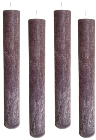 ukiyo 4er Pack Rustikale Stabkerzen H:24 cm Ø:3,4 cm - 24 Stunden Brenndauer - Dicke Kerzen Dinnerkerzen Tafelkerzen Kirchenkerzen, Farbe:Purple