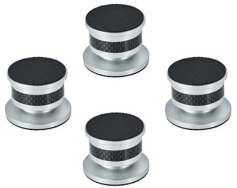 Pailvens Haut-Parleur Pointes de Découplage avec Blindage innovant en Fibre de Carbone, 4 Pièces Pieds Enceintes HiFi avec Base Pad Tapis, Support pour Lecteur CD, DVD, Audio Isolation, Argent