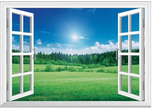 FLFK Calcomanía falsa para ventana, mural de pared de ventana sintética de bosque de pastizales para decoración de pared, calcomanía de pared para despegar y pegar, 24 x 16 pulgadas