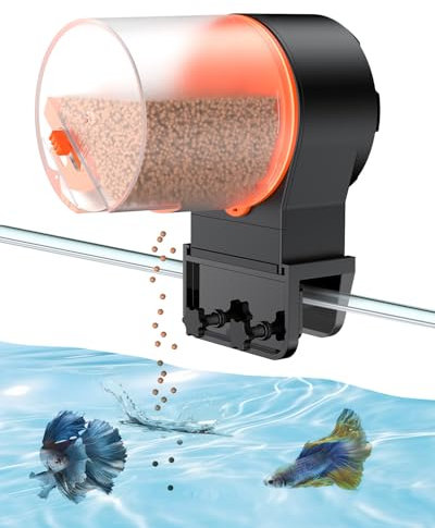 Pawfly Automatic Fish Feeder for Aquarium - Auto Vacation Timer with 2 Adjustable Food Containers (100 & 200 ML), Battery Operated (Not Included)