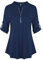 Lalala 3/4 Arm Bluse Damen Elegant V Ausschnitt Oberteile Reissverschluss Lockere Shirt Frühling Tops A_Dunkelblau,L