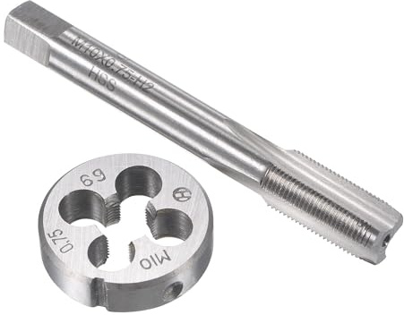TOP-VIGOR M10 x 0.75mm Metric Tap and Die Set, Machine Thread Screw Tap with Round Threading Die, Heavy Duty Tap & Die Kit for DIY, Repair, Cutting External and Internal Thread