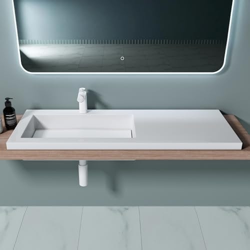 doporro Waschbecken Design Einbauwaschbecken 120x46x13,5 cm Colossum820 aus Mineralguss Waschtisch Handwaschbecken Becken Links