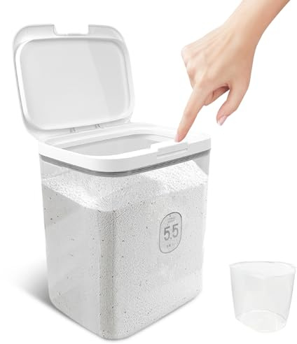 5.5L Laundry Detergent Dispenser with One-Press Lid, Laundry Powder Container for Laundry Room Organization and Storage Pod and Airtight Dishwasher Pod Holder for Bead Powder 1pack