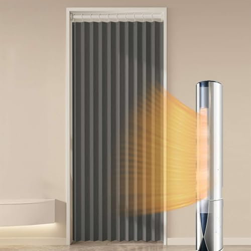 Momooda Türvorhang Blickdicht Magnetische Vorhänge, Raumteiler Faltvorhang für unsichtbare Türen, Thermo Türvorhang Kälteschutz, zum schieben, Wärmeisolierend, 280g/m², 1 Stück, Grau, 100x180cm