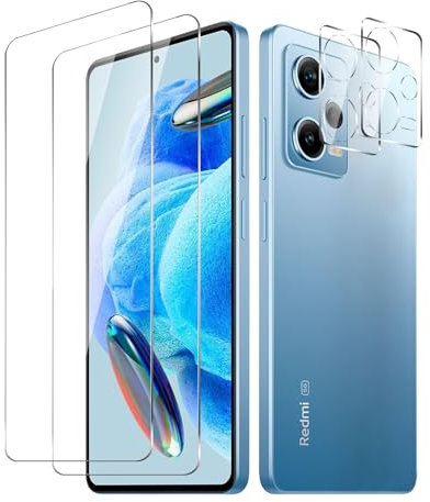 BIESHKJ 2+ 2Pack pour Xiaomi Redmi Note 12 5G de Protection Verre Trempé + Protecteur D'objectif D'appareil Photo, Dureté 9H Vitre, Compatible Avec Les Coques et Résistant Aux Rayures