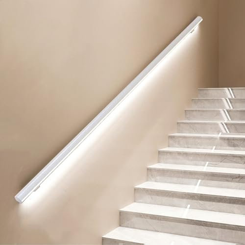Corrimano per scale da parete a LED moderno con luci a gradino, corrimano in alluminio bianco per scale interne (110 cm)