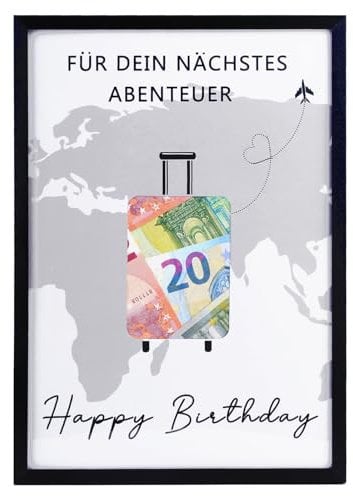 EngGlück Geldgeschenk Weltkarte Geburtstag, Geld Bilderrahmen Geburtstag Geschenk, Verpackung Geldgeschenk Mann Frau Geschenkideen zum Geburtstag Größe Din A4 (Weltkarte-B)