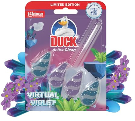 Duck Active Clean Toilet Rim Block, Foaming Toilet Bowl Cleaner, Long-lasting Fragrance, Virtual Voilet, 38.6g