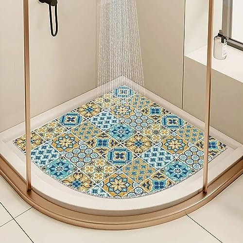 GXXINGIN Tapis de Douche d'angle antidérapant et Anti-moisissure, Tapis de Douche en luffa PVC avec Plusieurs Trous d'évacuation, Tapis de Douche antidérapant pour Baignoire et Salle de Bain, D, 70