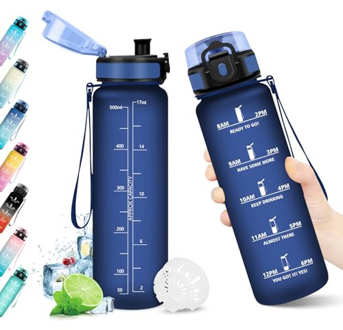 Gourde Enfant 500ml, Gourde avec Filtre sans BPA, Gourde Motivation, Bouteille d'eau Étanche, Gourde Sport avec Marqueur de Temps, Gourde Réutilisable pour l'école, Sport, Bureau, Yoga, Camping